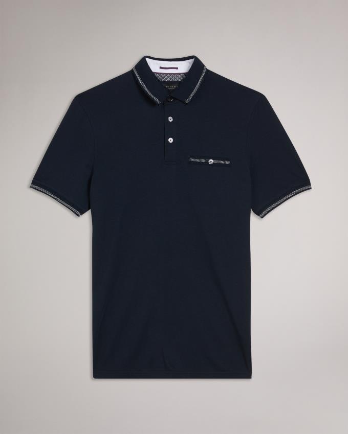 Polo Ted Baker Polo With Striped Details Bleu Marine Homme | ALC-68570929